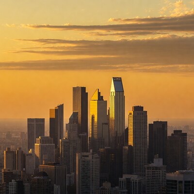 Golden Sunset Over City Skyline