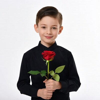 Boy holding red rose