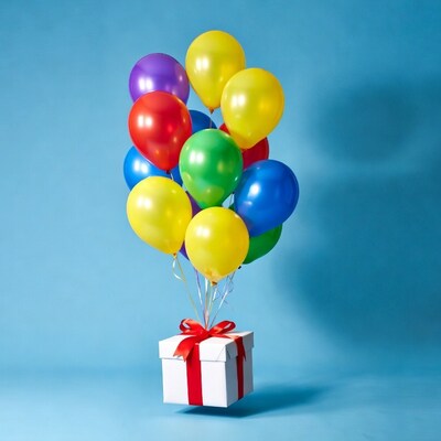 Colorful Balloons Lifting Gift Box