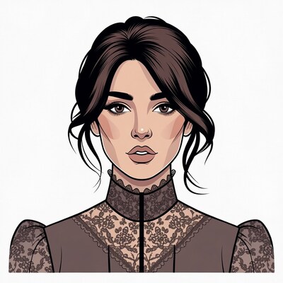 Victorian woman in lace dress illustration