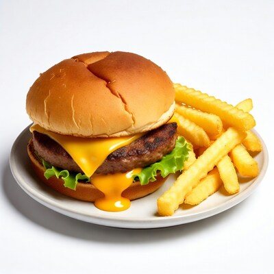 Cheeseburger with Fries on Plate