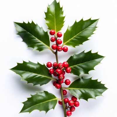 Holly Leaves with Red Berries