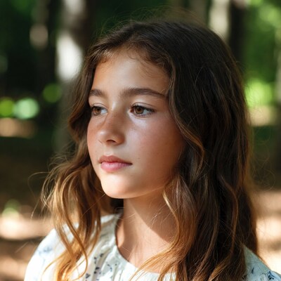 Girl with brown hair in forest