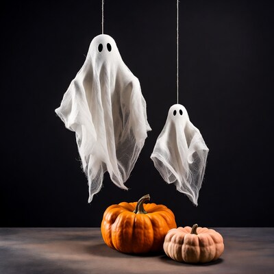 Hanging Ghosts with Pumpkins