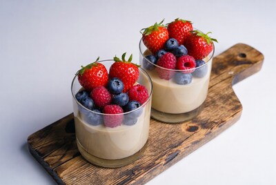 Strawberry Blueberry Custard Parfaits on Wood