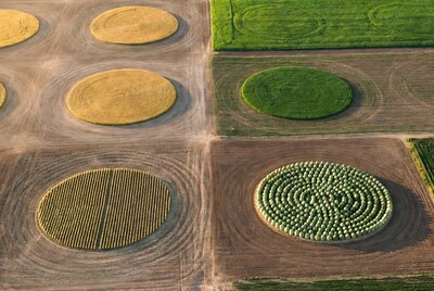 Aerial View Crop Circles Hay Bales
