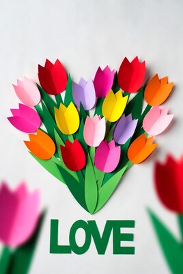 Paper Tulips Bouquet Heart LOVE