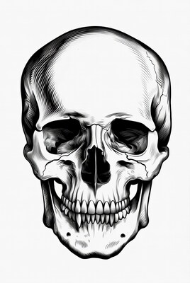 Detailed Black Ink Human Skull
