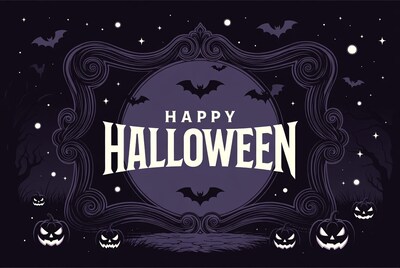 Happy Halloween Illustration with Bats Pumpkins