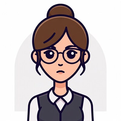 Cartoon woman with glasses and bun