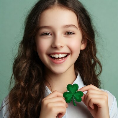 Girl holding four-leaf clover
