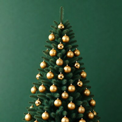 Green Christmas Tree with Gold Ornaments
