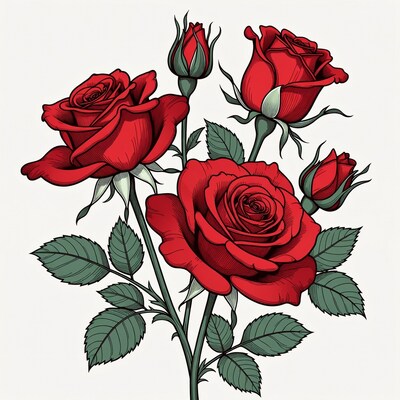 Red Roses Bouquet Illustration