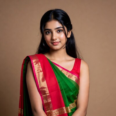 Indian woman in red green saree