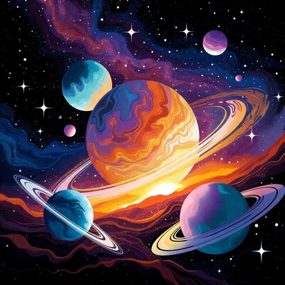 Colorful Planets in Cosmic Nebula