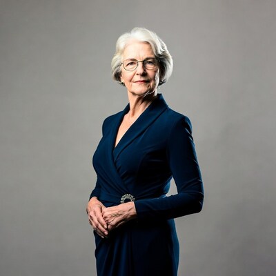 Elderly woman in navy dress
