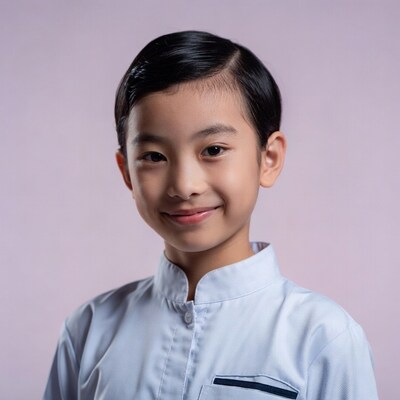 Asian boy smiling in school uniform