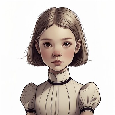Girl in Victorian dress illustration