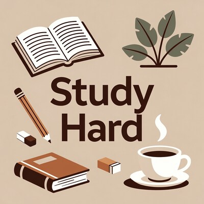 Study Hard Illustration with Books and Coffee