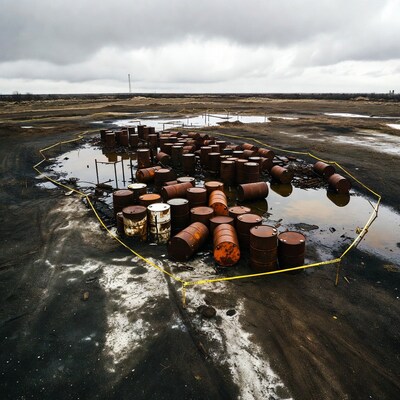 Rusted Oil Drums in Contaminated Field