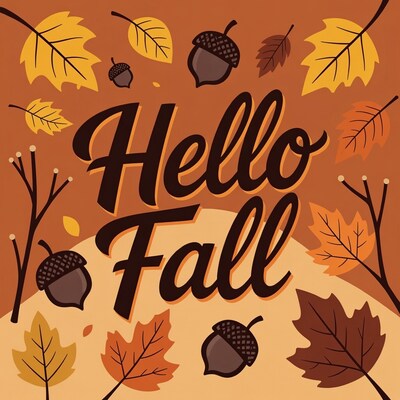 Hello Fall Autumn Leaves Illustration