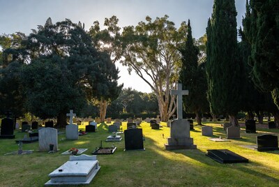 Cemetery with cross and gravestones