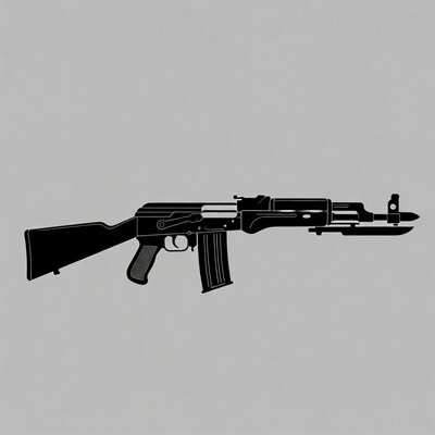 AK-47 Silhouette on Gray Background