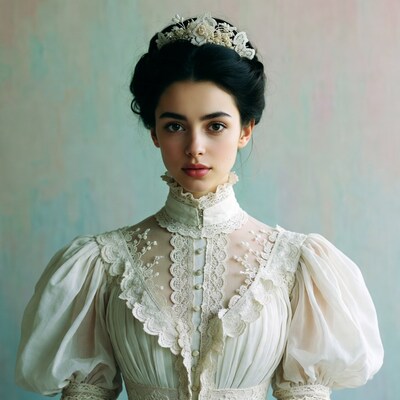 Woman in Victorian lace gown