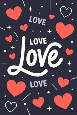 Love Text with Hearts Illustration
