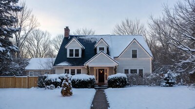 Snowy Christmas House with Lights