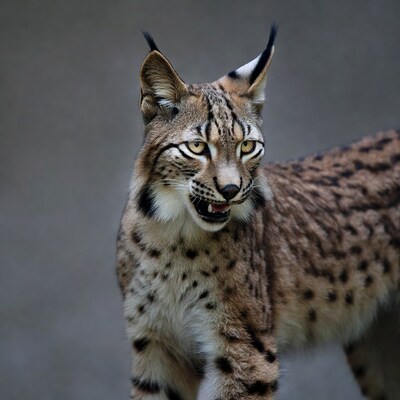 Lynx growling with yellow eyes