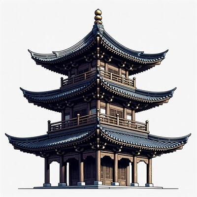 Three-Story Chinese Pagoda Illustration