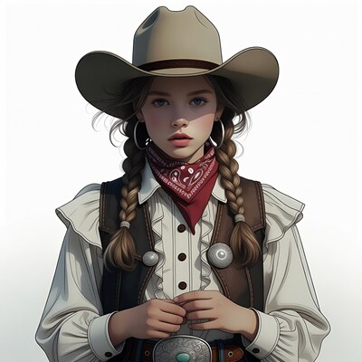 Cowgirl girl with braids and hat