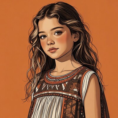 Girl in embroidered dress illustration