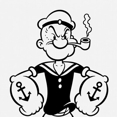 Popeye cartoon character flexing arms
