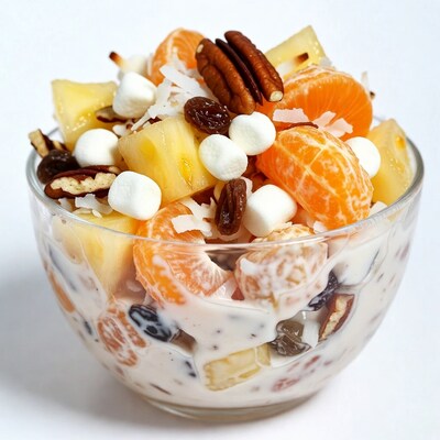 Fruit Salad with Yogurt and Marshmallows