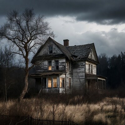 Abandoned house in stormy night