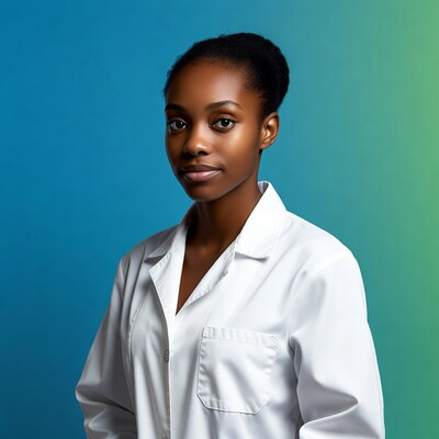 African-American woman in white lab coat
