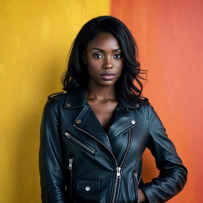 African-American woman in leather jacket