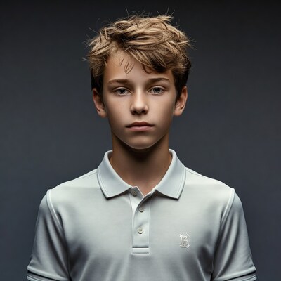 Teen boy in white polo shirt