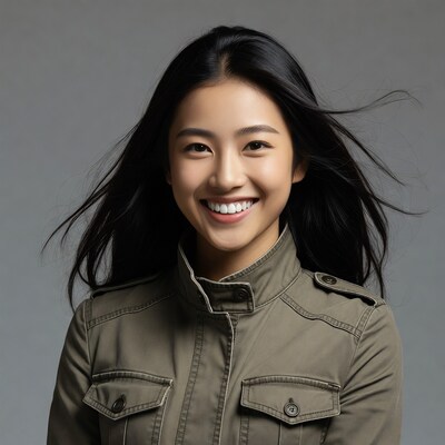 Smiling Asian woman in green jacket