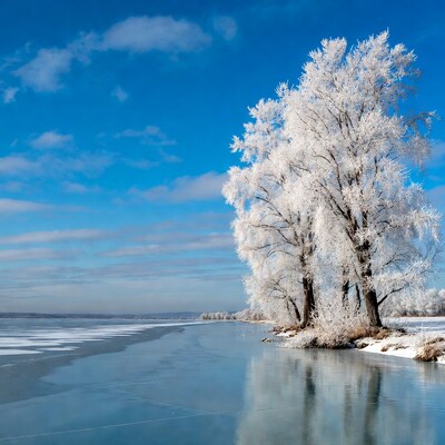 Frosty Trees by Frozen River