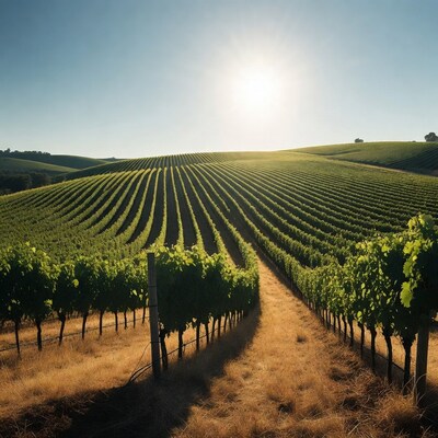 Vineyard Rows at Sunset with Path