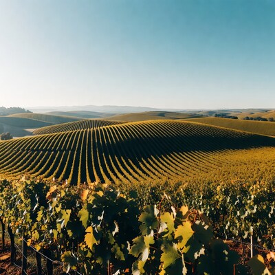 Vineyard Rows on Rolling Hills