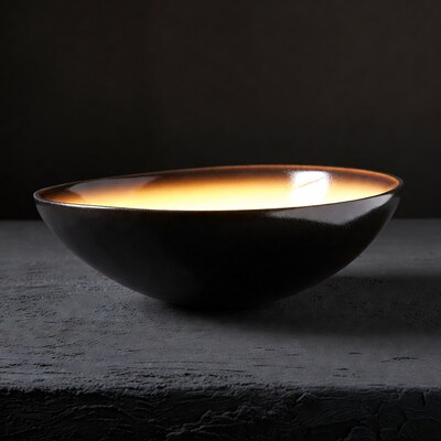 Black ceramic bowl with orange glow