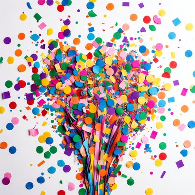 Colorful confetti explosion on white