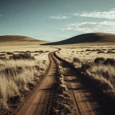 Dirt Road Through Golden Grass Hills