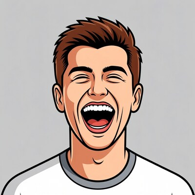 Cartoon man laughing with open mouth