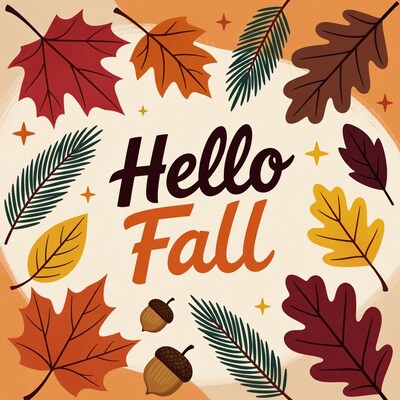 Hello Fall Autumn Leaves Illustration