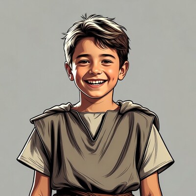 Smiling boy in tunic illustration